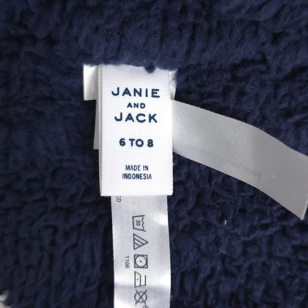 JANIE AND JACK Plaid Trapper Hat‎ Size 6 To 8 KIDS Navy Blue Red Check Cotton